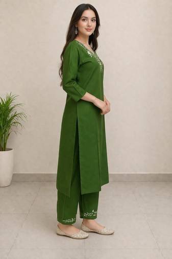 Women's red digital print cotton kurta set