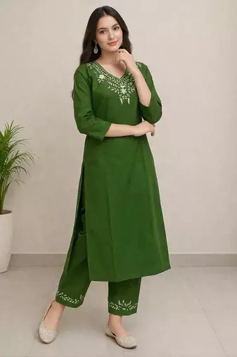Women's red digital print cotton kurta set