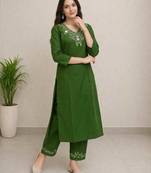 green embroidered straight kurta set with pants elegant ethnic wear