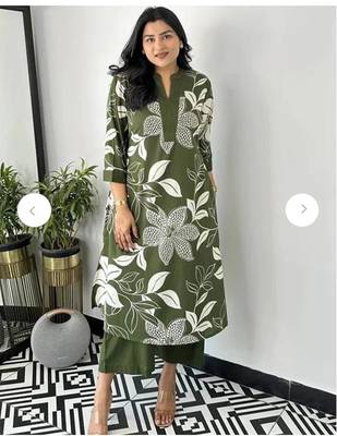 Women's green digital print cotton kurta set 1