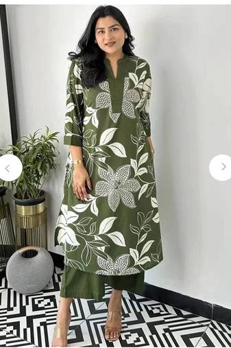 Women's green digital print cotton kurta set