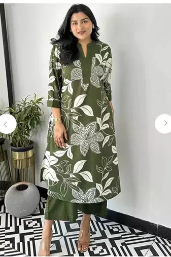 Women's green digital print cotton kurta set