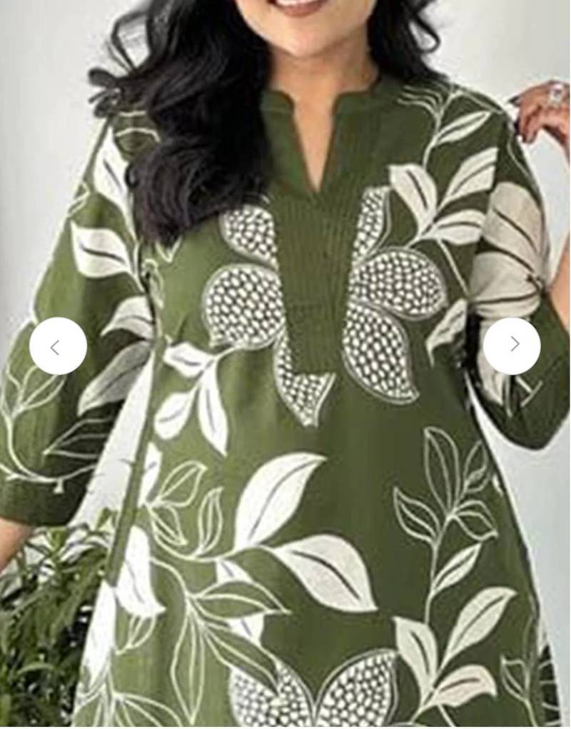 Women's green digital print cotton kurta set