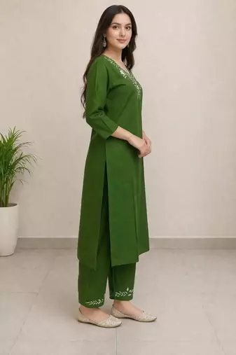 Women's green digital print cotton kurta set