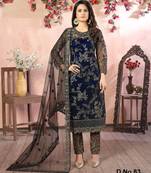 glamorous navy blue heavy cording and sequin net salwar suit