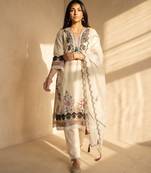 Women's white embroidery work cotton kurta set 