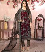 glamorous maroon heavy cording and sequin net salwar suit