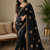 Black Color Original beeds work with floral design Silk Blend Saree