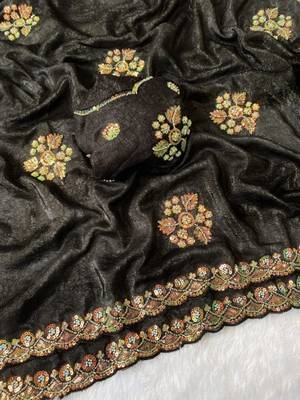 Black Color Original beeds work with floral design Silk Blend Saree 2