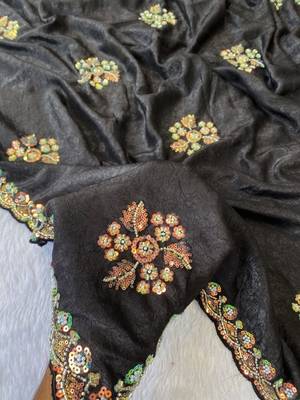 Black Color Original beeds work with floral design Silk Blend Saree 3