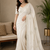 White Color Original beeds work with floral design Silk Blend Saree