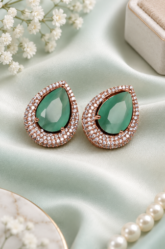 Rose Gold Finish Mint Dewdrop Earrings