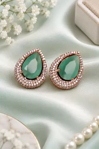 Rose Gold Finish Mint Dewdrop Earrings