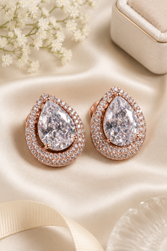 Rose gold finish crystal bloom earrings