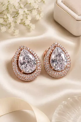 Rose gold finish crystal bloom earrings