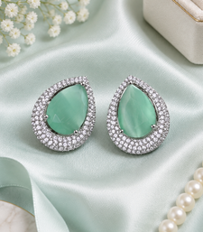 Rhodium finish serenity green halo earrings