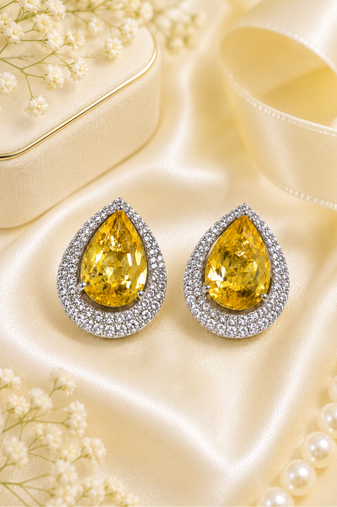 Rhodium finish honey radiance halo earrings