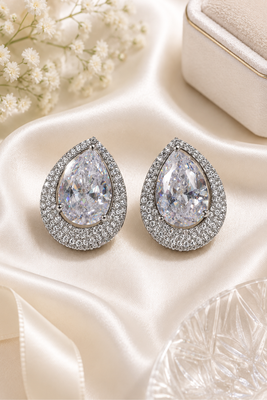 Rhodium finish crystal elegance halo earrings 1