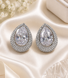 Rhodium finish crystal elegance halo earrings