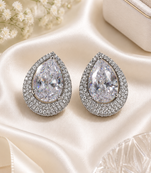 Rhodium finish crystal elegance halo earrings