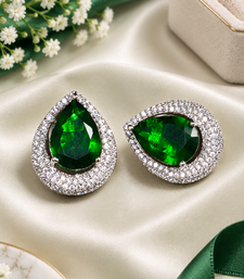 Rhodium finish emerald aura crystal earrings