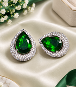 Rhodium finish emerald aura crystal earrings