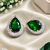 Rhodium finish emerald aura crystal earrings