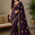 Wine Color Original beeds work with floral design Silk Blend Saree