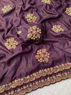 Wine Color Original beeds work with floral design Silk Blend Saree 2