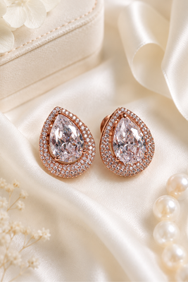 Rose gold finish crystal bloom earrings 2