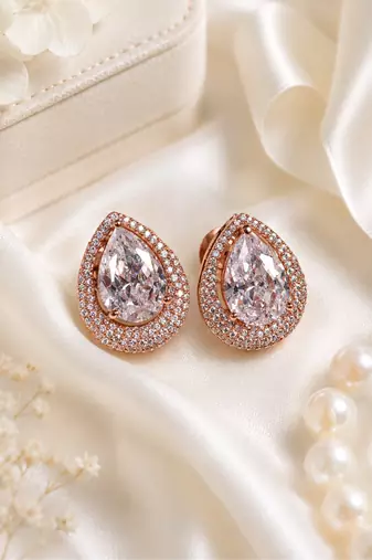 Rose gold finish crystal bloom earrings