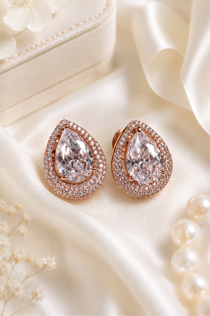 Rose gold finish crystal bloom earrings