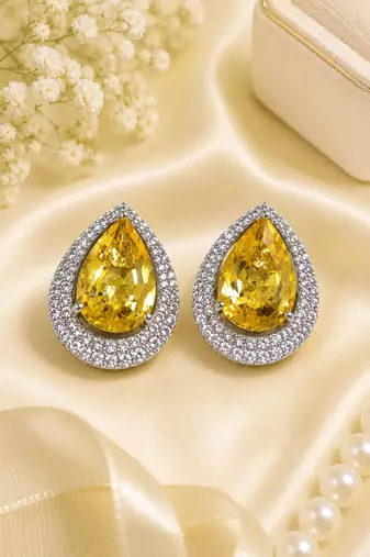 Rhodium finish honey radiance halo earrings