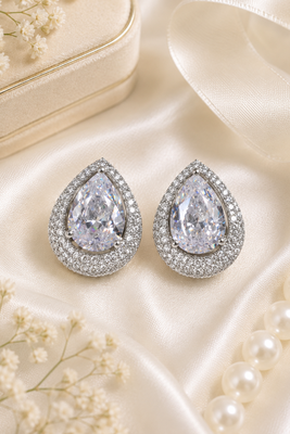 Rhodium finish crystal elegance halo earrings 2