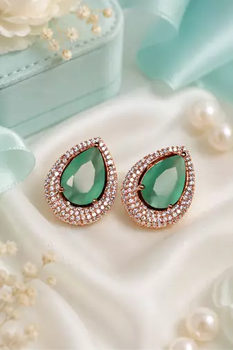 Rose Gold Finish Mint Dewdrop Earrings