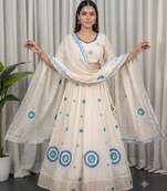 White Silk Designer Lehenga Choli with Circular Embroidery & Scalloped Dupatta