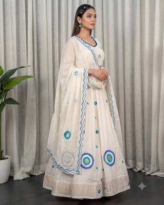 White Silk Designer Lehenga Choli with Circular Embroidery & Scalloped Dupatta 2