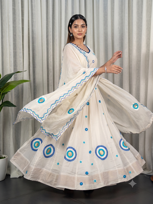 White Silk Designer Lehenga Choli with Circular Embroidery & Scalloped Dupatta 3
