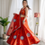 Orange silk blend Lehenga Choli with Circular Embroidery & Scalloped Dupatta