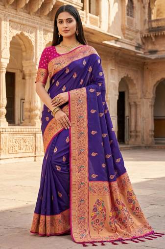 purple  faux silk blend saree with paithani rich weaved pallu and blouse