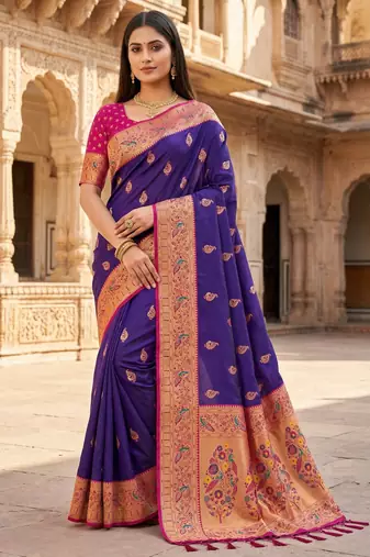 Purple   faux banarasi silk saree with paithani rich weaved pallu and blouse