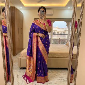 Purple   faux banarasi silk saree with paithani rich weaved pallu and blouse 2