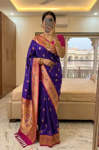 Purple   faux banarasi silk saree with paithani rich weaved pallu and blouse