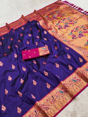 Purple   faux banarasi silk saree with paithani rich weaved pallu and blouse 3