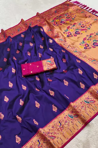 Purple   faux banarasi silk saree with paithani rich weaved pallu and blouse