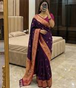 Wine faux banarasi silk saree with paithani rich weaved pallu and blouse