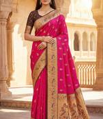 Pink  faux banarasi silk saree with paithani rich weaved pallu and blouse