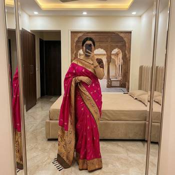 Pink  faux banarasi silk saree with paithani rich weaved pallu and blouse 2