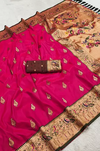 Pink  faux banarasi silk saree with paithani rich weaved pallu and blouse