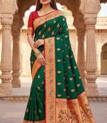 Green  faux banarasi silk saree with paithani rich weaved pallu and blouse